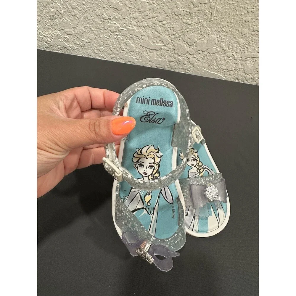 Mini Melissa Disney Frozen Elsa Glitter Jelly Sandals Girls US 10 Silver